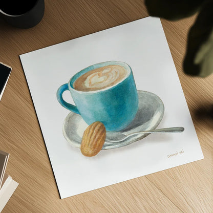 Wake Me Up Coffee I on White by Danhui Nai. Shown as a detailed flat fine art print, highlighting archival giclee quality. Available as an archival giclee rolled canvas, fine art paper, or poster print. SKU 58851a.