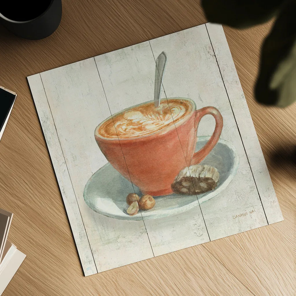 Wake Me Up Coffee III by Danhui Nai. Shown as a detailed flat fine art print, highlighting archival giclee quality. Available as an archival giclee rolled canvas, fine art paper, or poster print. SKU 58849a.