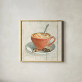Wake Me Up Coffee III by Danhui Nai. Shown in a natural wood glass frame for a timeless modern aesthetic. Available as an archival giclee rolled canvas, fine art paper, or poster print. SKU 58849a.