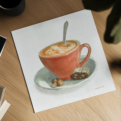 Wake Me Up Coffee III Linen by Danhui Nai. Shown as a detailed flat fine art print, highlighting archival giclee quality. Available as an archival giclee rolled canvas, fine art paper, or poster print. SKU 61325a.