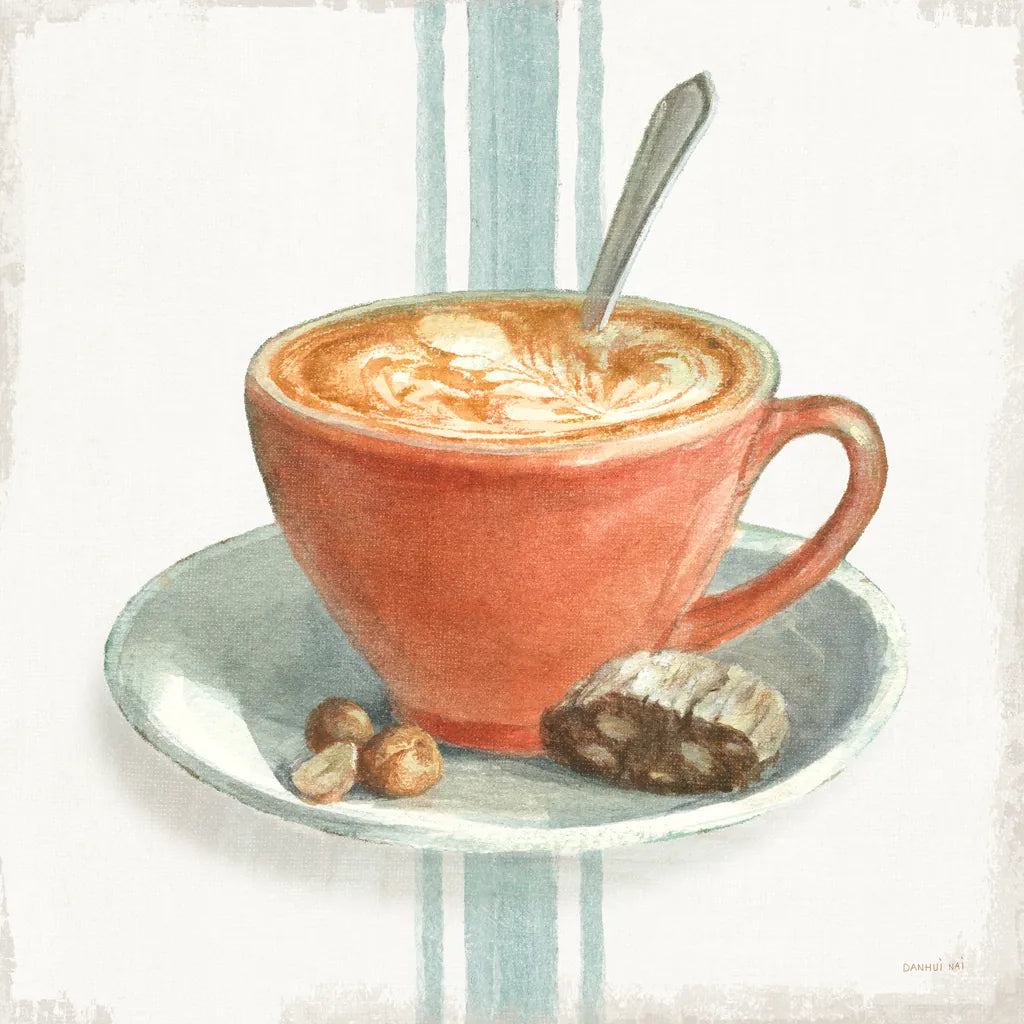 Wake Me Up Coffee III with Stripes by Danhui Nai. SKU 58857a. Archival Giclee Fine art print for wall decor.