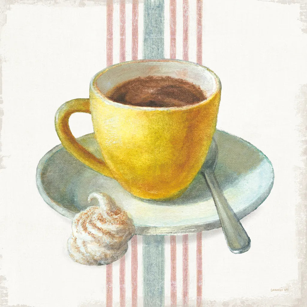 Wake Me Up Coffee IV with Stripes by Danhui Nai. SKU 58858a. Archival Giclee Fine art print for wall decor.