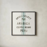 Wake Me Up Coffee Sack I by Danhui Nai. Shown in a sleek black glass frame for a contemporary gallery look. Available as an archival giclee rolled canvas, fine art paper, or poster print. SKU 58859a.