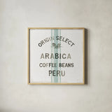 Wake Me Up Coffee Sack I Linen by Danhui Nai. Shown in a natural wood glass frame for a timeless modern aesthetic. Available as an archival giclee rolled canvas, fine art paper, or poster print. SKU 61327a.