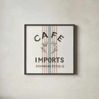 Wake Me Up Coffee Sack II by Danhui Nai. Shown in a sleek black glass frame for a contemporary gallery look. Available as an archival giclee rolled canvas, fine art paper, or poster print. SKU 58860a.