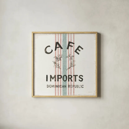 Wake Me Up Coffee Sack II by Danhui Nai. Shown in a natural wood glass frame for a timeless modern aesthetic. Available as an archival giclee rolled canvas, fine art paper, or poster print. SKU 58860a.