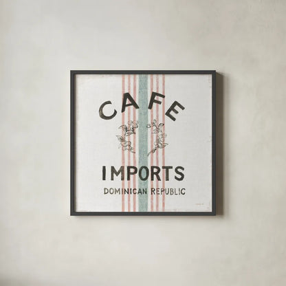 Wake Me Up Coffee Sack II Linen by Danhui Nai. Shown in a sleek black glass frame for a contemporary gallery look. Available as an archival giclee rolled canvas, fine art paper, or poster print. SKU 61328a.