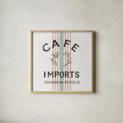 Wake Me Up Coffee Sack II Linen by Danhui Nai. Shown in a natural wood glass frame for a timeless modern aesthetic. Available as an archival giclee rolled canvas, fine art paper, or poster print. SKU 61328a.