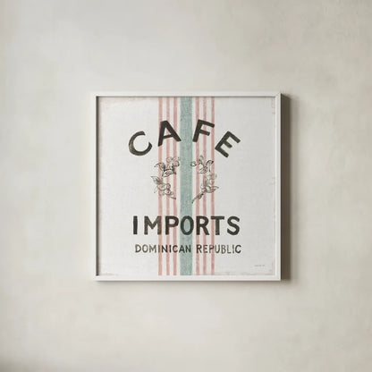 Wake Me Up Coffee Sack II Linen by Danhui Nai. Shown in a crisp white glass frame for a clean and minimalist style. Available as an archival giclee rolled canvas, fine art paper, or poster print. SKU 61328a.