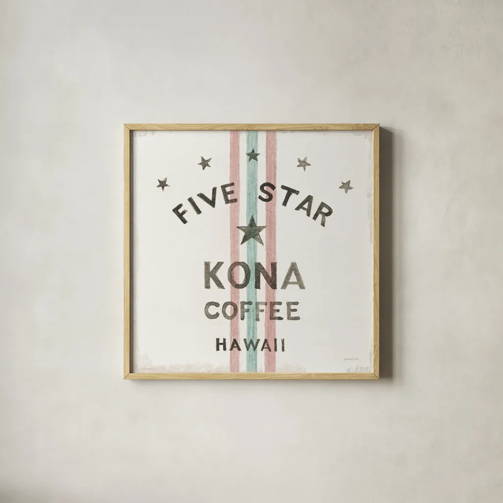 Wake Me Up Coffee Sack III by Danhui Nai. Shown in a natural wood glass frame for a timeless modern aesthetic. Available as an archival giclee rolled canvas, fine art paper, or poster print. SKU 58861a.