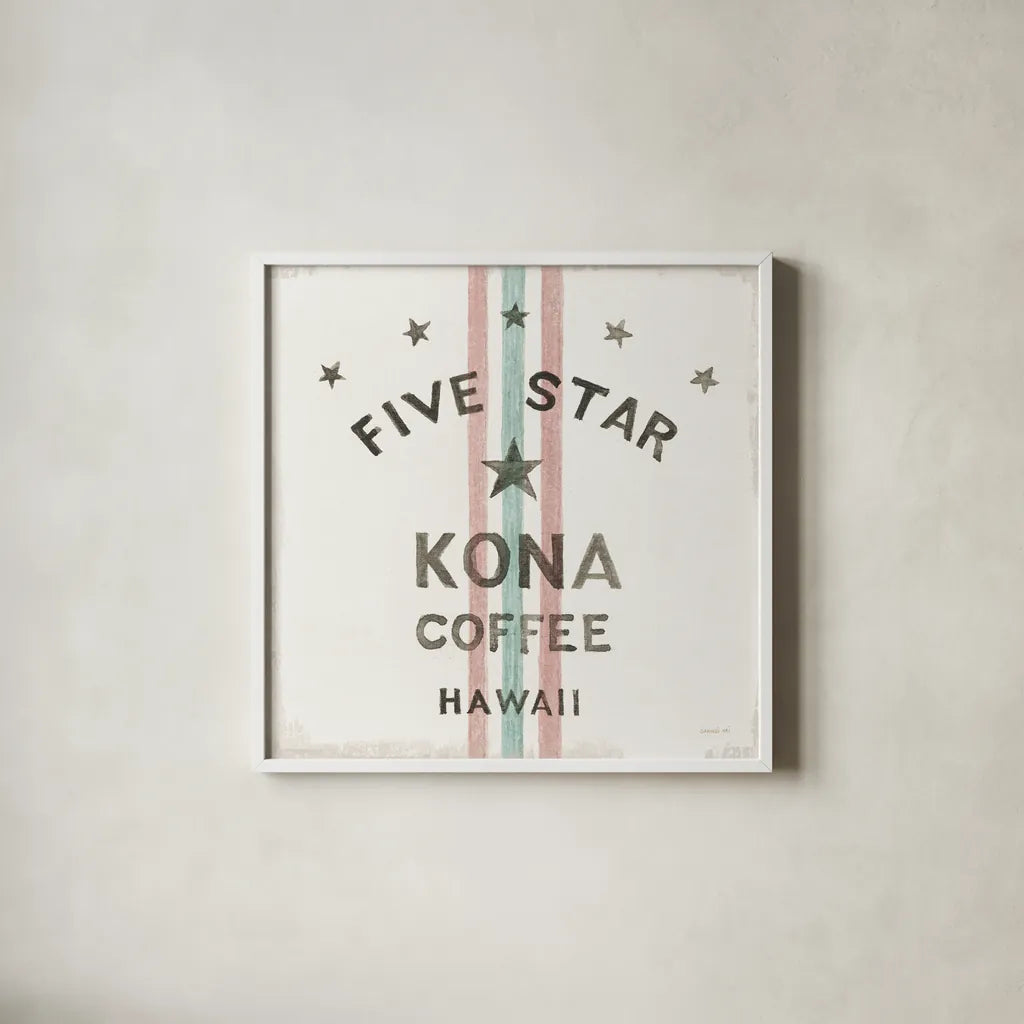 Wake Me Up Coffee Sack III by Danhui Nai. Shown in a crisp white glass frame for a clean and minimalist style. Available as an archival giclee rolled canvas, fine art paper, or poster print. SKU 58861a.