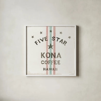 Wake Me Up Coffee Sack III by Danhui Nai. Shown in a crisp white glass frame for a clean and minimalist style. Available as an archival giclee rolled canvas, fine art paper, or poster print. SKU 58861a.