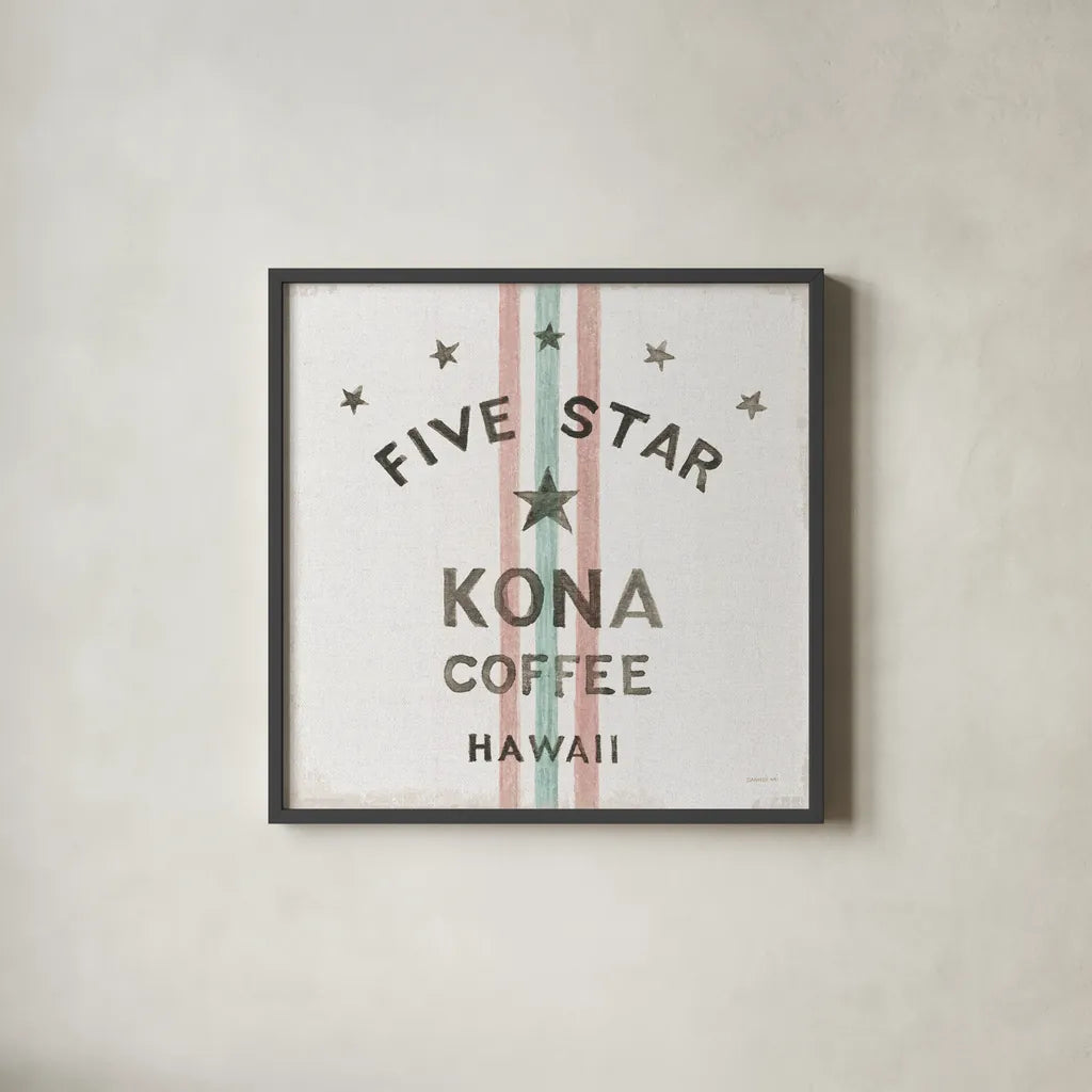 Wake Me Up Coffee Sack III Linen by Danhui Nai. Shown in a sleek black glass frame for a contemporary gallery look. Available as an archival giclee rolled canvas, fine art paper, or poster print. SKU 61329a.