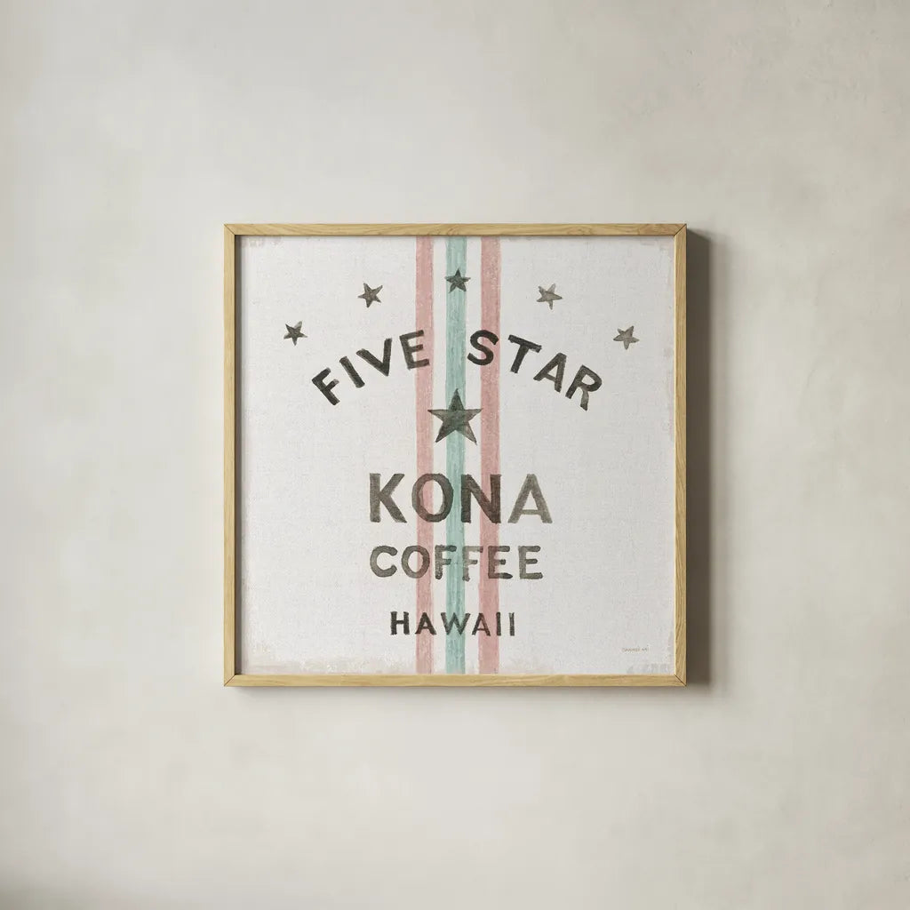 Wake Me Up Coffee Sack III Linen by Danhui Nai. Shown in a natural wood glass frame for a timeless modern aesthetic. Available as an archival giclee rolled canvas, fine art paper, or poster print. SKU 61329a.