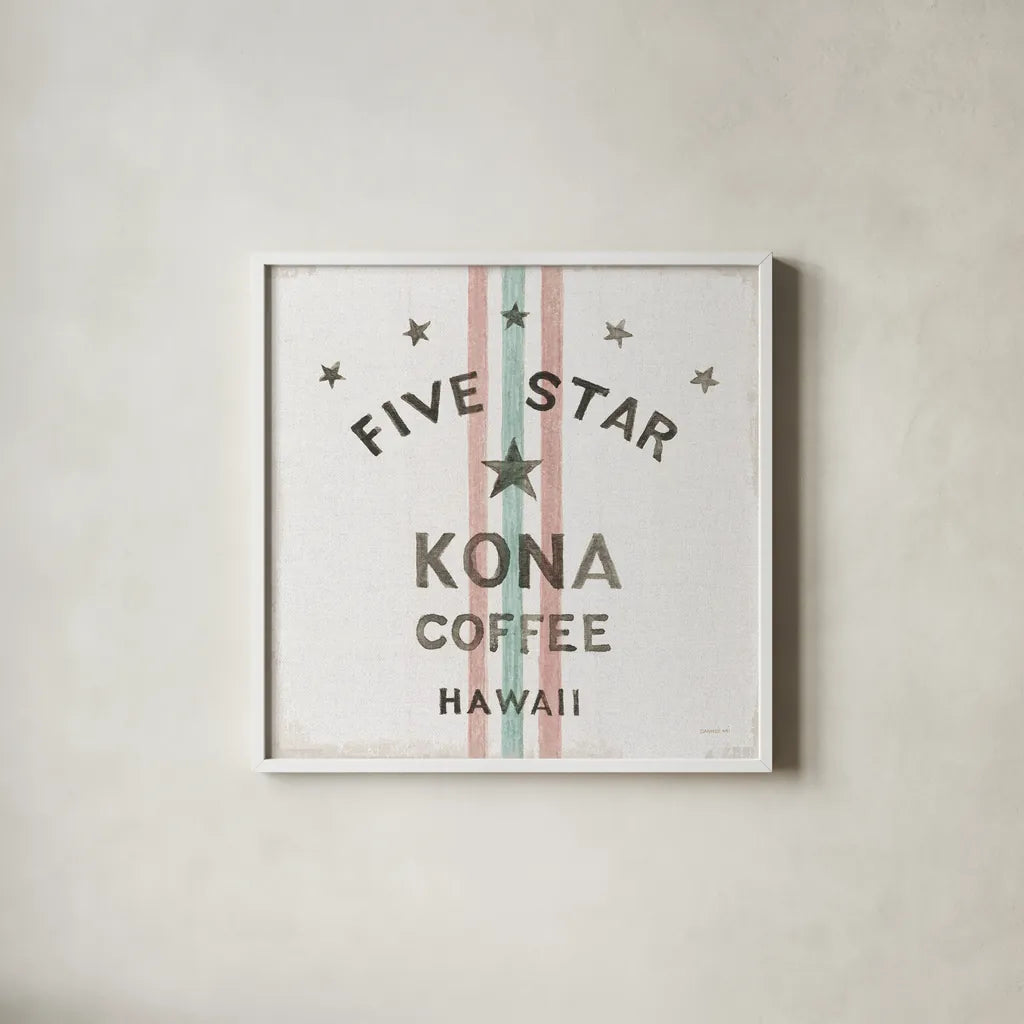 Wake Me Up Coffee Sack III Linen by Danhui Nai. Shown in a crisp white glass frame for a clean and minimalist style. Available as an archival giclee rolled canvas, fine art paper, or poster print. SKU 61329a.