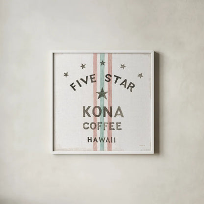 Wake Me Up Coffee Sack III Linen by Danhui Nai. Shown in a crisp white glass frame for a clean and minimalist style. Available as an archival giclee rolled canvas, fine art paper, or poster print. SKU 61329a.