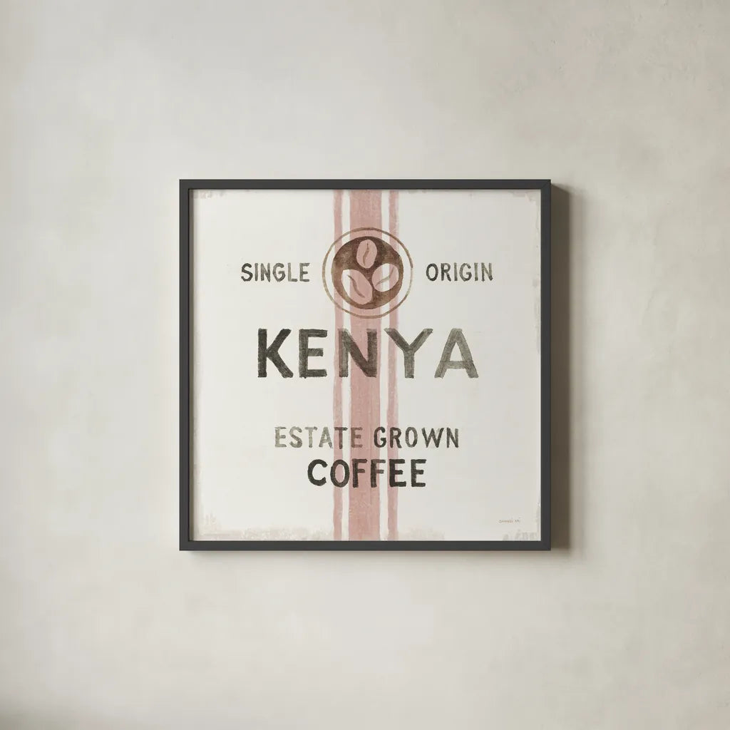 Wake Me Up Coffee Sack IV by Danhui Nai. Shown in a sleek black glass frame for a contemporary gallery look. Available as an archival giclee rolled canvas, fine art paper, or poster print. SKU 58862a.