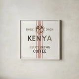 Wake Me Up Coffee Sack IV by Danhui Nai. Shown in a crisp white glass frame for a clean and minimalist style. Available as an archival giclee rolled canvas, fine art paper, or poster print. SKU 58862a.