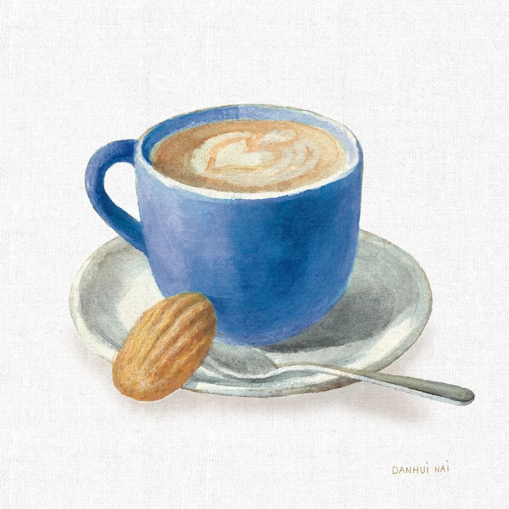 Wake Up Coffee I Linen Classic Blue by Danhui Nai. SKU 63064a. Archival Giclee Fine art print for wall decor.