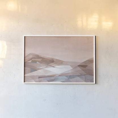 Warm Geometric Mountain by Danhui Nai. shown as a paper print in a white frame. Available as a archival giclee rolled canvas, fine art paper, or poster print. SKU 72047i.