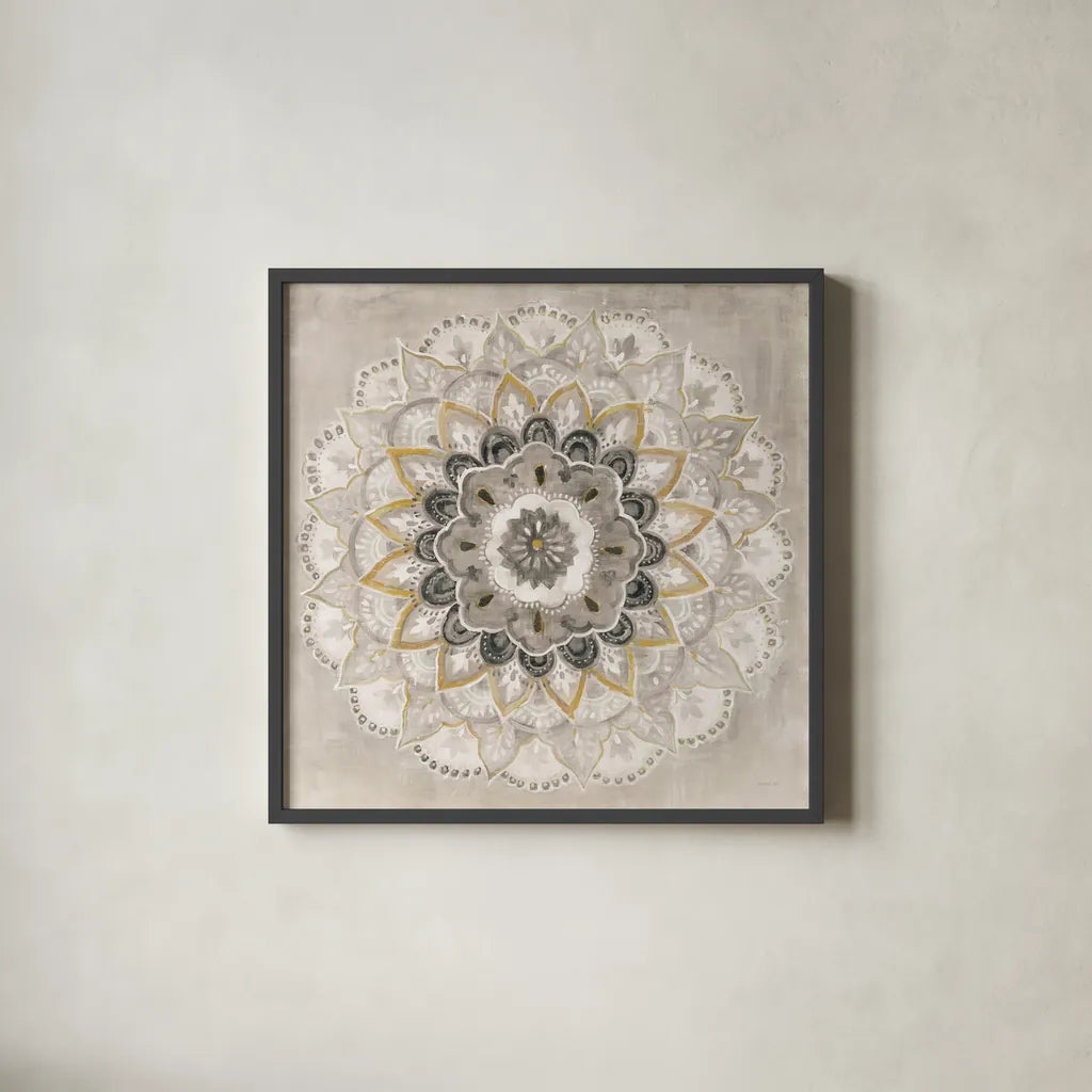 Warm Sunburst by Danhui Nai. Shown in a sleek black glass frame for a contemporary gallery look. Available as an archival giclee rolled canvas, fine art paper, or poster print. SKU 66483a.