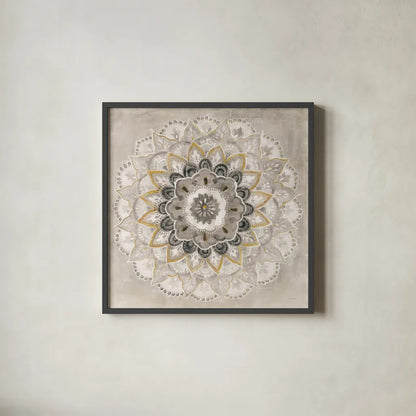 Warm Sunburst by Danhui Nai. Shown in a sleek black glass frame for a contemporary gallery look. Available as an archival giclee rolled canvas, fine art paper, or poster print. SKU 66483a.