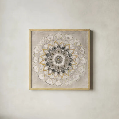 Warm Sunburst by Danhui Nai. Shown in a natural wood glass frame for a timeless modern aesthetic. Available as an archival giclee rolled canvas, fine art paper, or poster print. SKU 66483a.