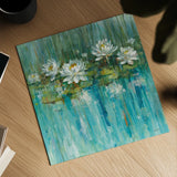 Water Lily Pond v2 by Danhui Nai. Shown as a detailed flat fine art print, highlighting archival giclee quality. Available as an archival giclee rolled canvas, fine art paper, or poster print. SKU 29069a.