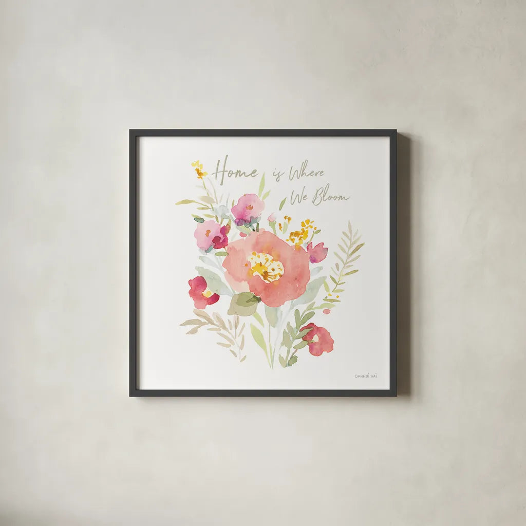 Watercolor Jewels III by Danhui Nai. Shown in a sleek black glass frame for a contemporary gallery look. Available as an archival giclee rolled canvas, fine art paper, or poster print. SKU 64438a.