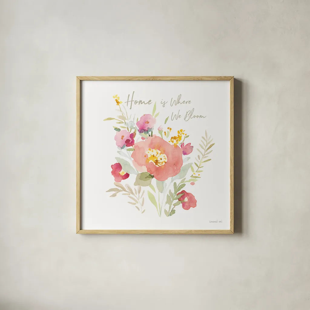 Watercolor Jewels III by Danhui Nai. Shown in a natural wood glass frame for a timeless modern aesthetic. Available as an archival giclee rolled canvas, fine art paper, or poster print. SKU 64438a.