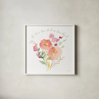 Watercolor Jewels IV by Danhui Nai. Shown in a crisp white glass frame for a clean and minimalist style. Available as an archival giclee rolled canvas, fine art paper, or poster print. SKU 64439a.