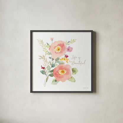 Watercolor Jewels V by Danhui Nai. Shown in a sleek black glass frame for a contemporary gallery look. Available as an archival giclee rolled canvas, fine art paper, or poster print. SKU 64440a.