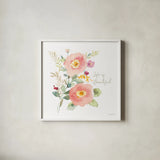 Watercolor Jewels V by Danhui Nai. Shown in a crisp white glass frame for a clean and minimalist style. Available as an archival giclee rolled canvas, fine art paper, or poster print. SKU 64440a.