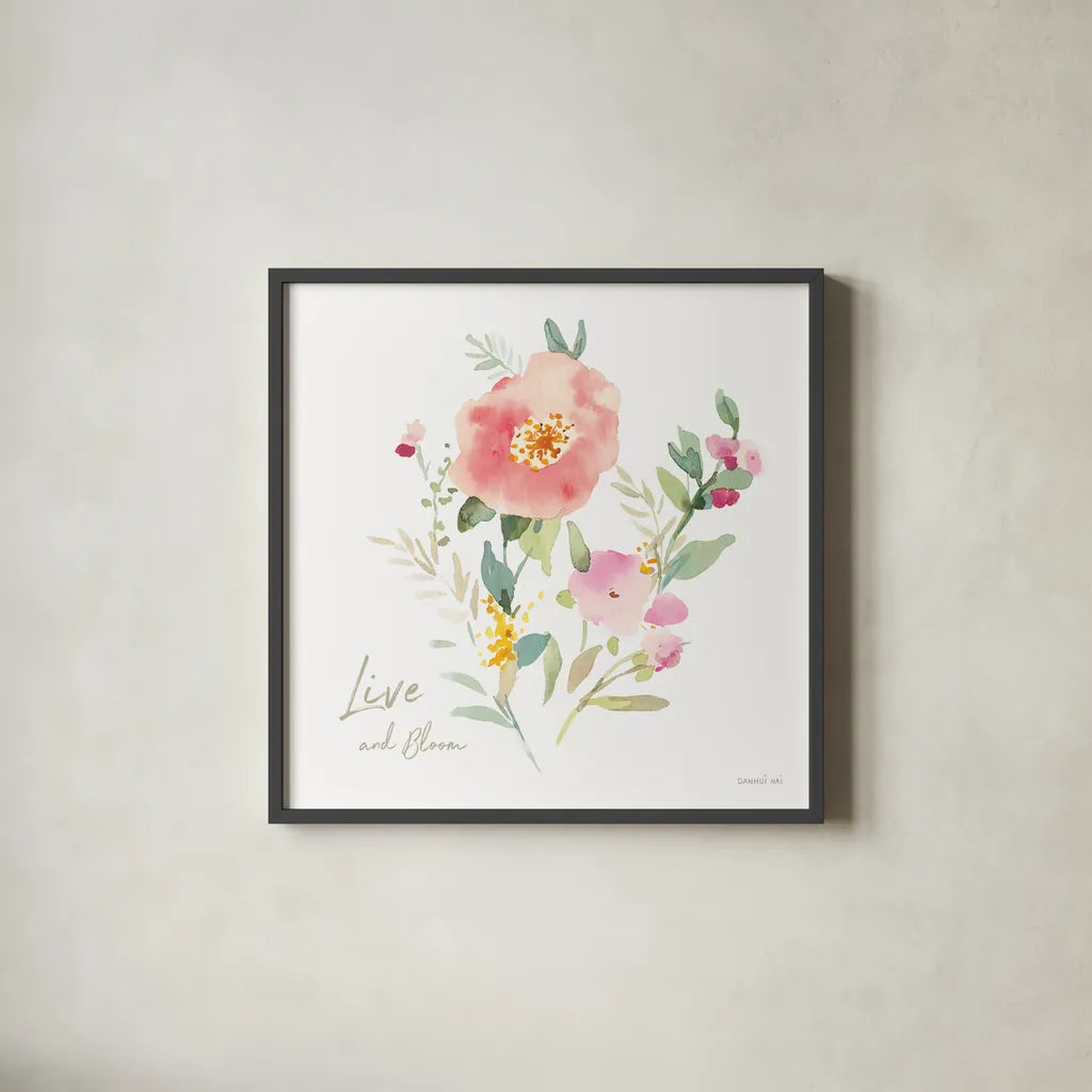 Watercolor Jewels VI by Danhui Nai. Shown in a sleek black glass frame for a contemporary gallery look. Available as an archival giclee rolled canvas, fine art paper, or poster print. SKU 64441a.