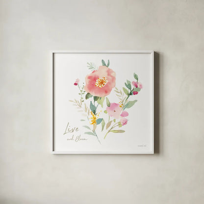 Watercolor Jewels VI by Danhui Nai. Shown in a crisp white glass frame for a clean and minimalist style. Available as an archival giclee rolled canvas, fine art paper, or poster print. SKU 64441a.