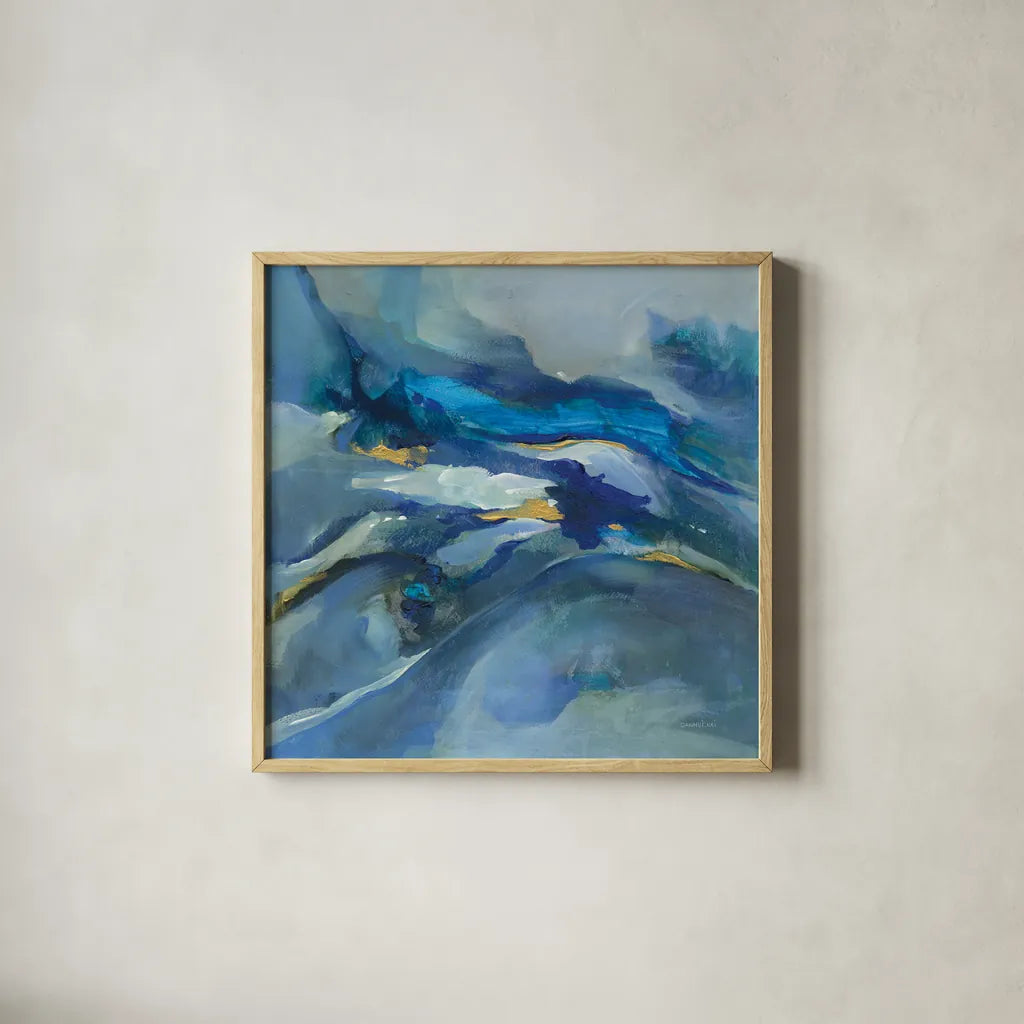 Waves of Color by Danhui Nai. Shown in a natural wood glass frame for a timeless modern aesthetic. Available as an archival giclee rolled canvas, fine art paper, or poster print. SKU 73803a.