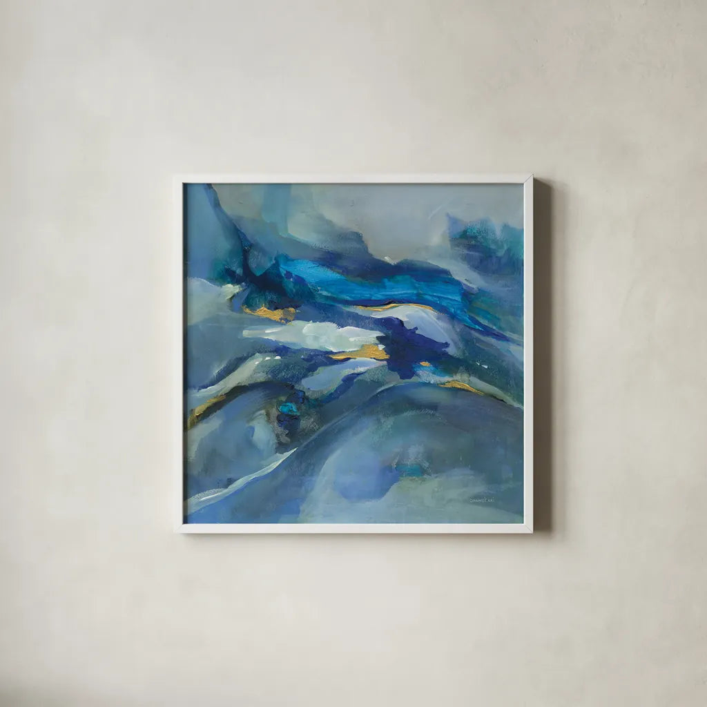 Waves of Color by Danhui Nai. Shown in a crisp white glass frame for a clean and minimalist style. Available as an archival giclee rolled canvas, fine art paper, or poster print. SKU 73803a.
