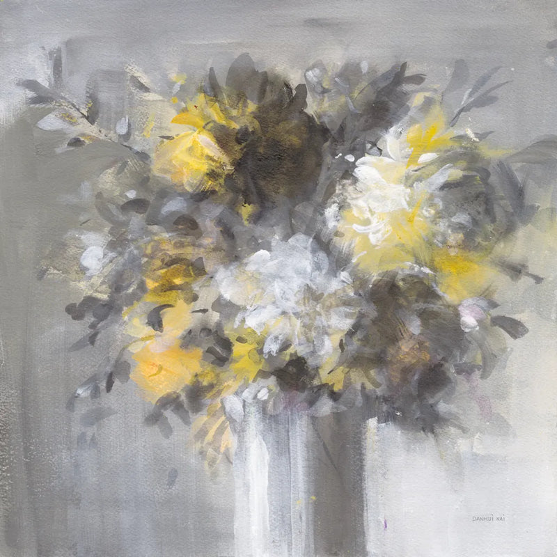 Weekend Bouquet Yellow Gray by Danhui Nai. SKU 68684a. Archival Giclee Fine art print for wall decor.