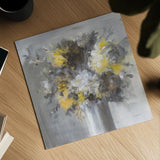 Weekend Bouquet Yellow Gray by Danhui Nai. Shown as a detailed flat fine art print, highlighting archival giclee quality. Available as an archival giclee rolled canvas, fine art paper, or poster print. SKU 68684a.