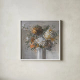 Weekend Bouquet with Green by Danhui Nai. Shown in a crisp white glass frame for a clean and minimalist style. Available as an archival giclee rolled canvas, fine art paper, or poster print. SKU 68331a.