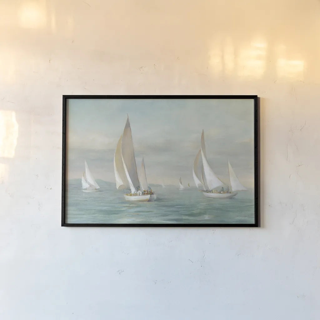 Weekend Sail v2 by Danhui Nai. shown as a paper print in a black flame. Available as a archival giclee rolled canvas, fine art paper, or poster print. SKU 80619i.
