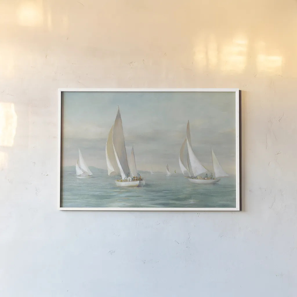 Weekend Sail v2 by Danhui Nai. shown as a paper print in a white frame. Available as a archival giclee rolled canvas, fine art paper, or poster print. SKU 80619i.