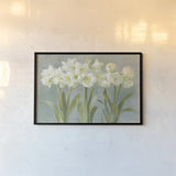 White Amaryllis by Danhui Nai. shown as a paper print in a black flame. Available as a archival giclee rolled canvas, fine art paper, or poster print. SKU 5451i.