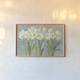 White Amaryllis by Danhui Nai. shown as a paper print in a natural frame. Available as a archival giclee rolled canvas, fine art paper, or poster print. SKU 5451i.