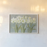 White Amaryllis by Danhui Nai. shown as a paper print in a white frame. Available as a archival giclee rolled canvas, fine art paper, or poster print. SKU 5451i.