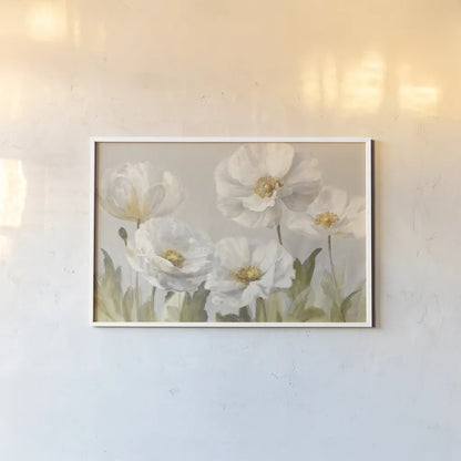 White Anemones by Danhui Nai. shown as a paper print in a white frame. Available as a archival giclee rolled canvas, fine art paper, or poster print. SKU 66875i.