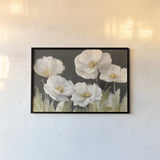 White Anemones on Black by Danhui Nai. shown as a paper print in a black flame. Available as a archival giclee rolled canvas, fine art paper, or poster print. SKU 68764i.