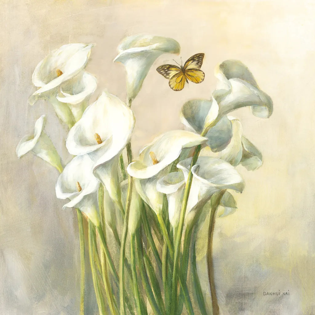 White Calla Lilies by Danhui Nai. SKU 93198a. Archival Giclee Fine art print for wall decor.