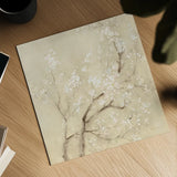 White Cherry Blossoms I Linen Crop by Danhui Nai. Shown as a detailed flat fine art print, highlighting archival giclee quality. Available as an archival giclee rolled canvas, fine art paper, or poster print. SKU 64342a.