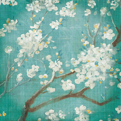 White Cherry Blossoms I on Blue Aged No Bird - 12x12 by Danhui Nai. SKU 13840a. Archival Giclee Fine art print for wall decor.